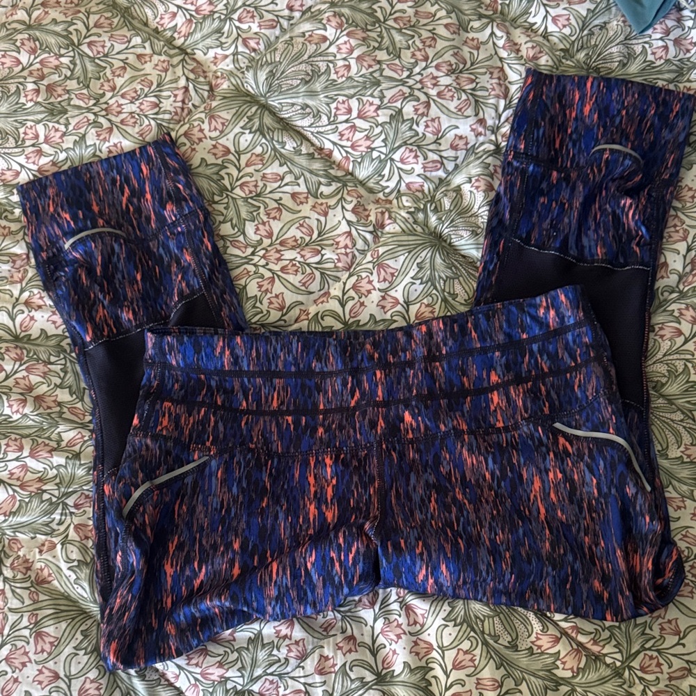 Athleta Women's Navy and Orange Patterned Leggings